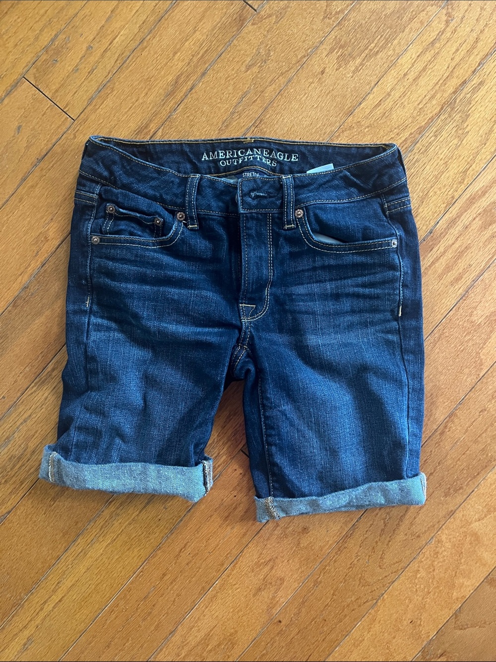 American Eagle Outfitters Navy Blue Rolled Cuff Denim Shorts